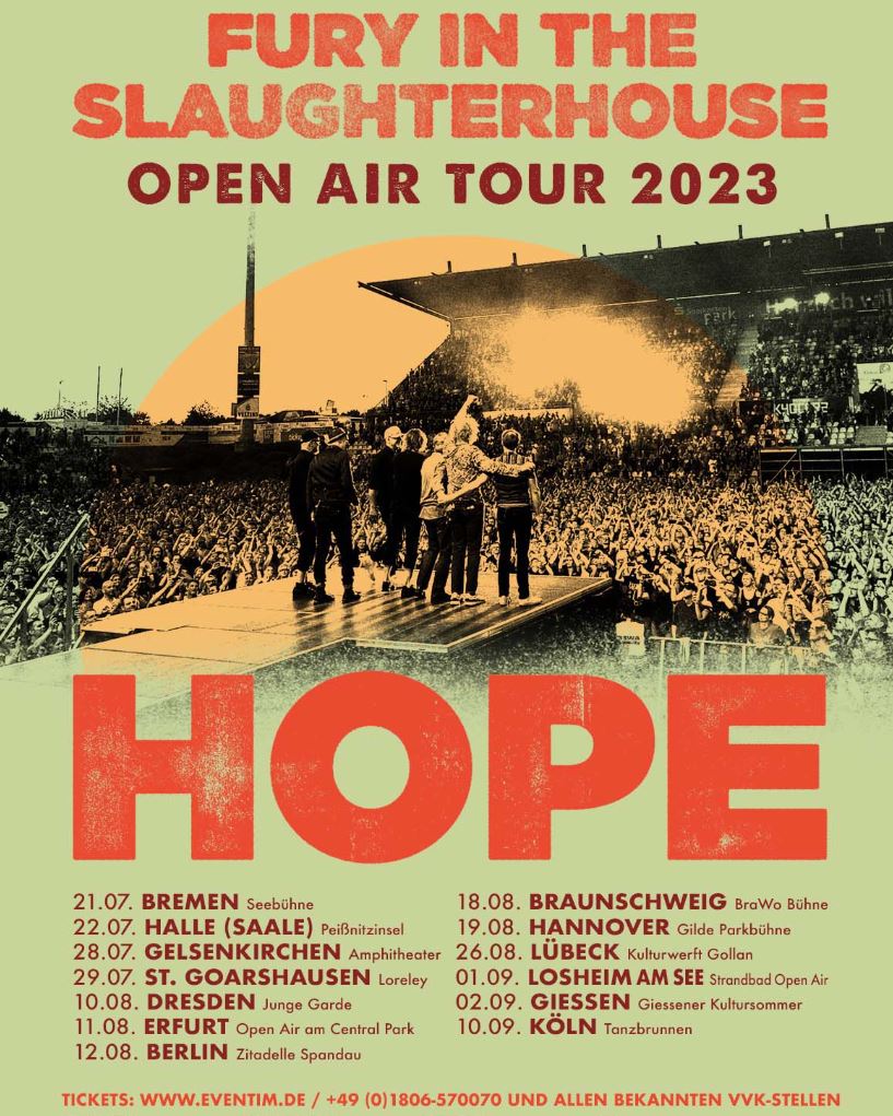 news: Fury in the Slaughterhouse – HOPE Open Air Tour 2023; Termine und Tickets!