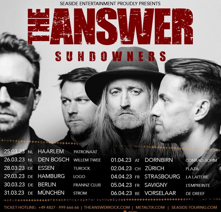news: THE ANSWER auf „SUNDOWNERS-Europa-Tour 2023“ mit ein paar Terminen auch in Deutschland